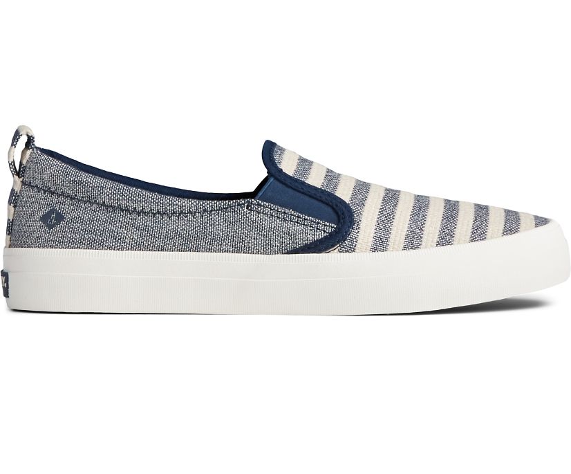 Sperry Crest Twin Gore Seasonal Stripe Slip On Sneakers - Women's Slip On Sneakers - White/Blue [XE1